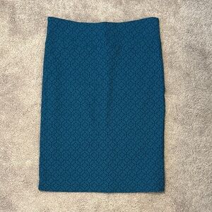 Margaret M Teal Patterned Pencil Skirt